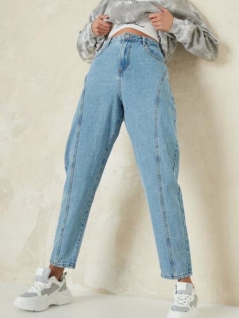 Missguided Women Size 6 Blue Denim Casual High Waisted Seamed Tapered Jeans